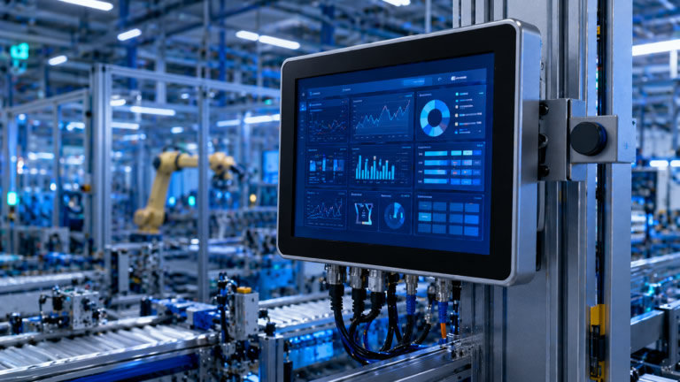 Industrial panel PC with touchscreen interface for HMI applications
