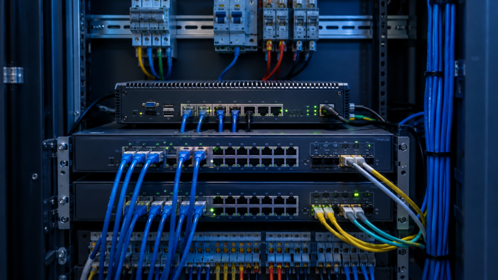Multi-LAN soft router appliance installed in an industrial cabinet for segmented network routing