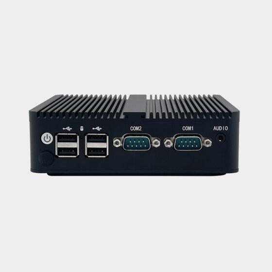 NANO100 fanless industrial computer rear panel with COM ports USB ports and audio interface