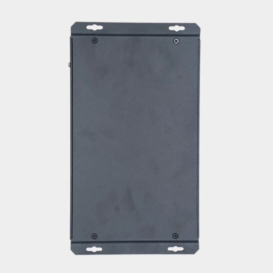 NANO300 industrial box PC top view showing passive aluminum heatsink fin design for fanless cooling