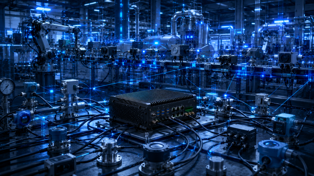 Industrial computer connected to multiple sensors and industrial communication networks for large-scale data collection