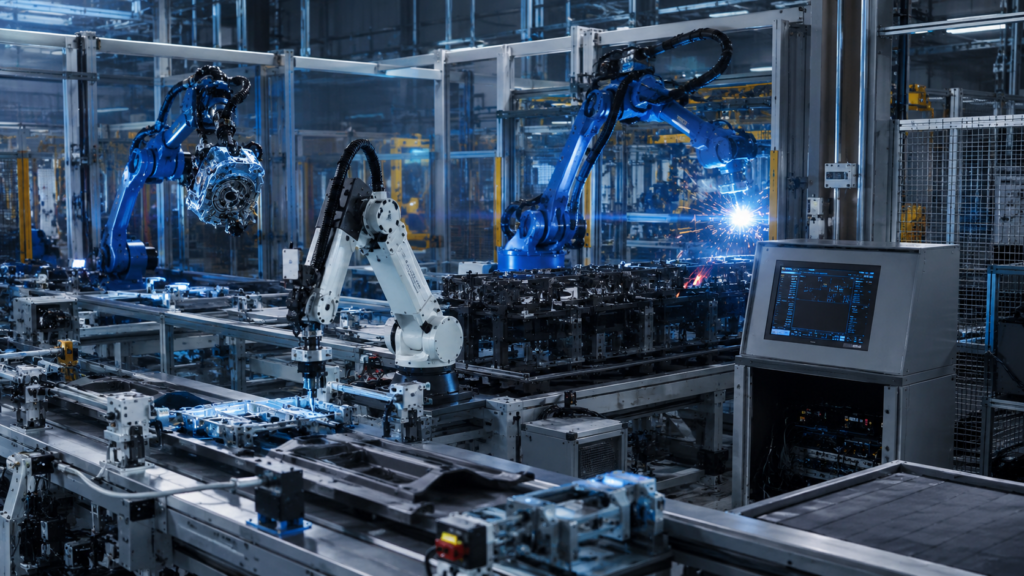 Smart factory robotic production line controlled by industrial IPC