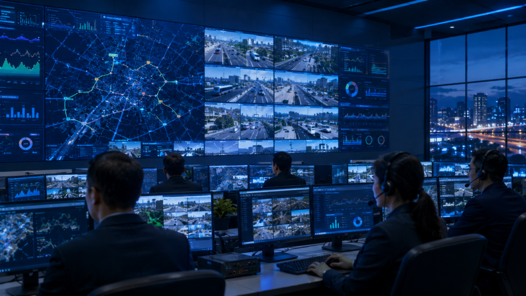 Modern transportation operations center utilizing intelligent fleet management systems vehicle-mounted industrial computers and smart transportation infrastructure