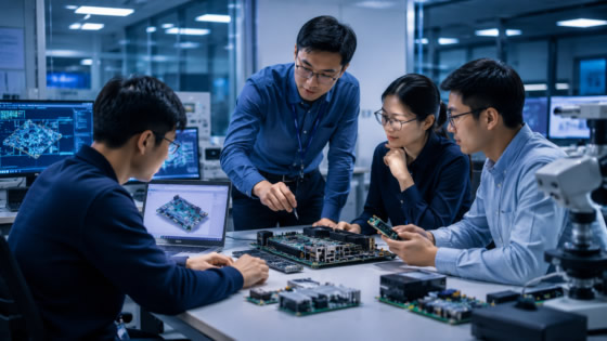 Industrial computing engineering team discussing industrial motherboard and embedded computer development
